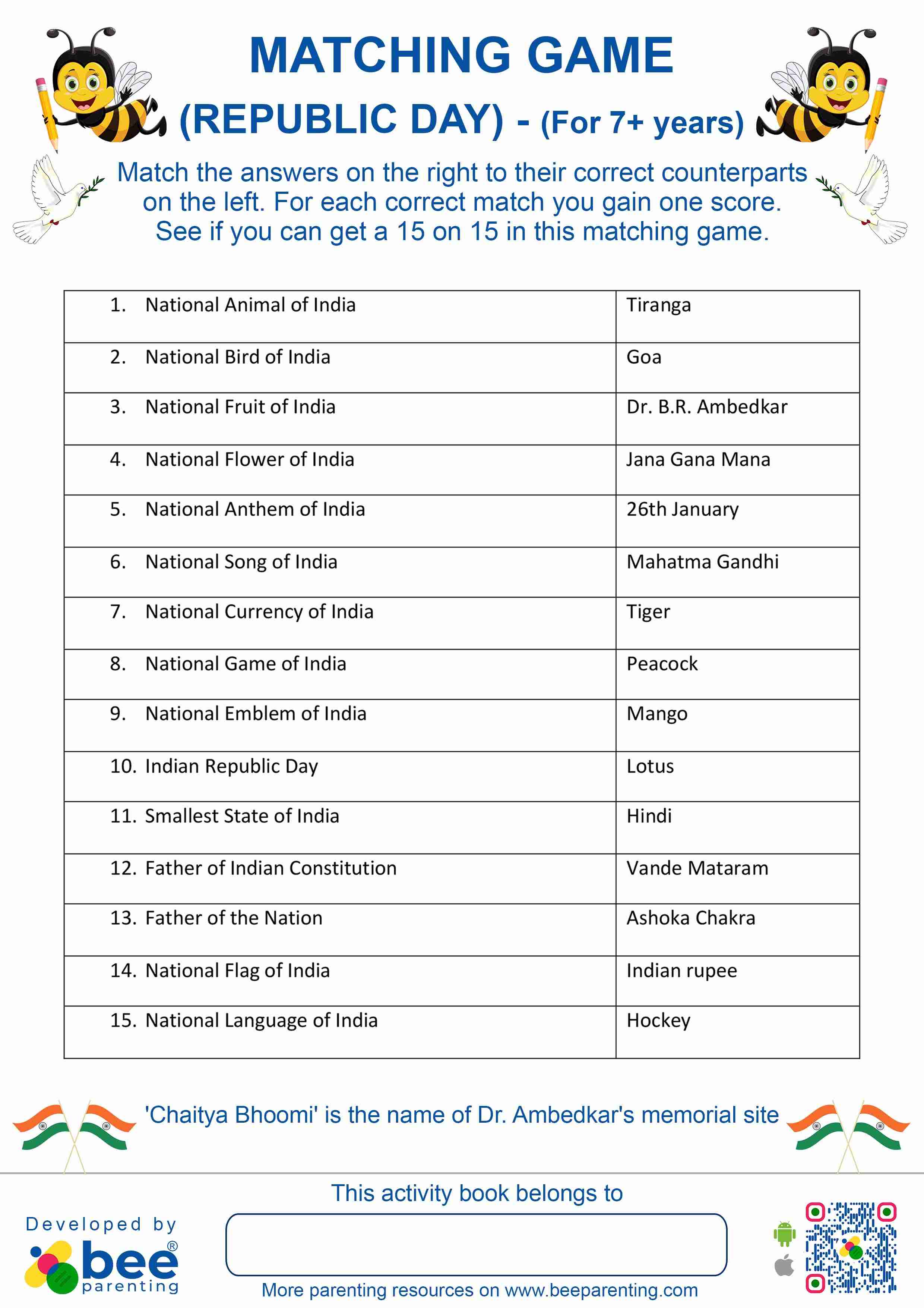 Indian Republic Day Matching Puzzle