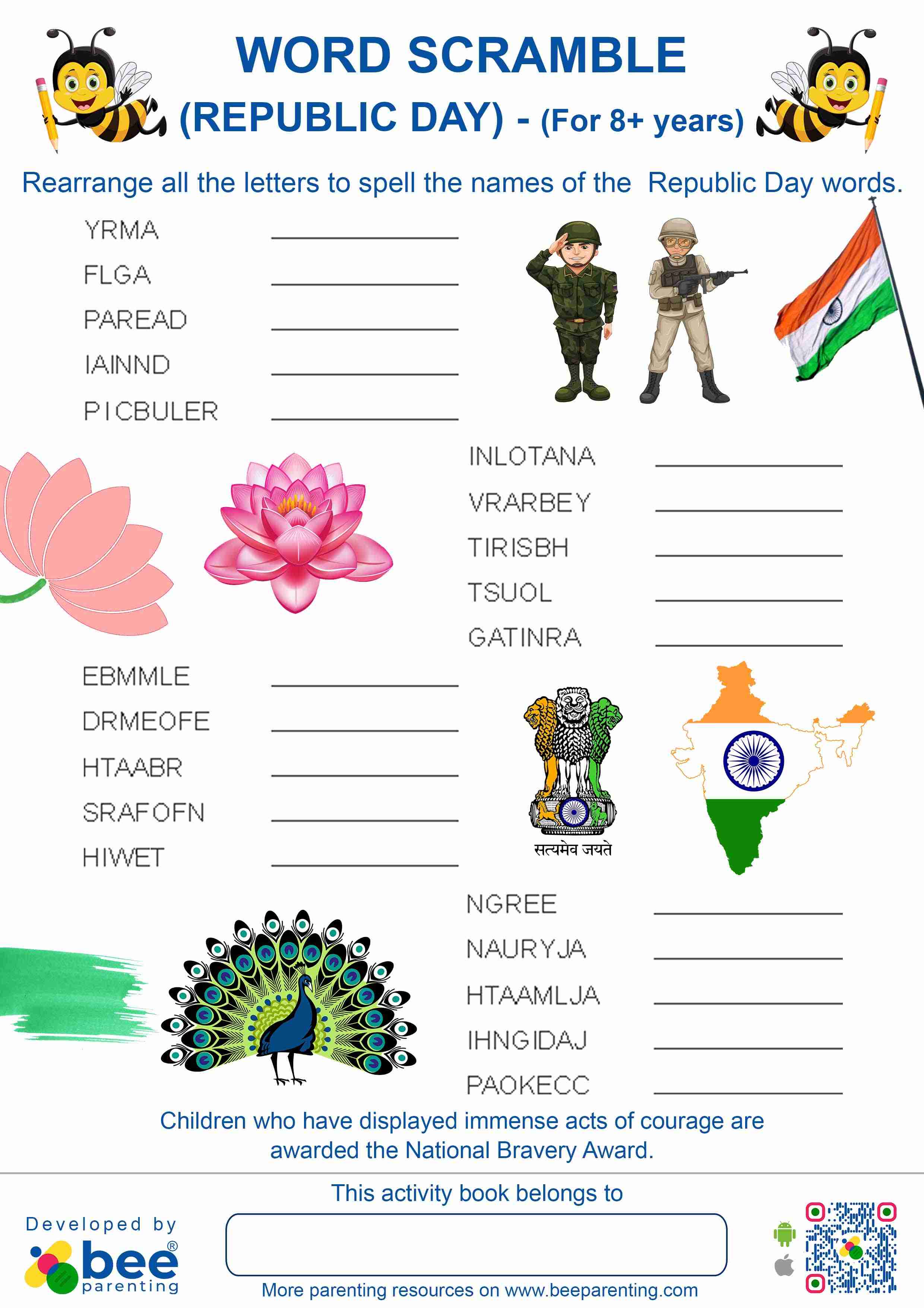 Indian Republic Day Word Scramble