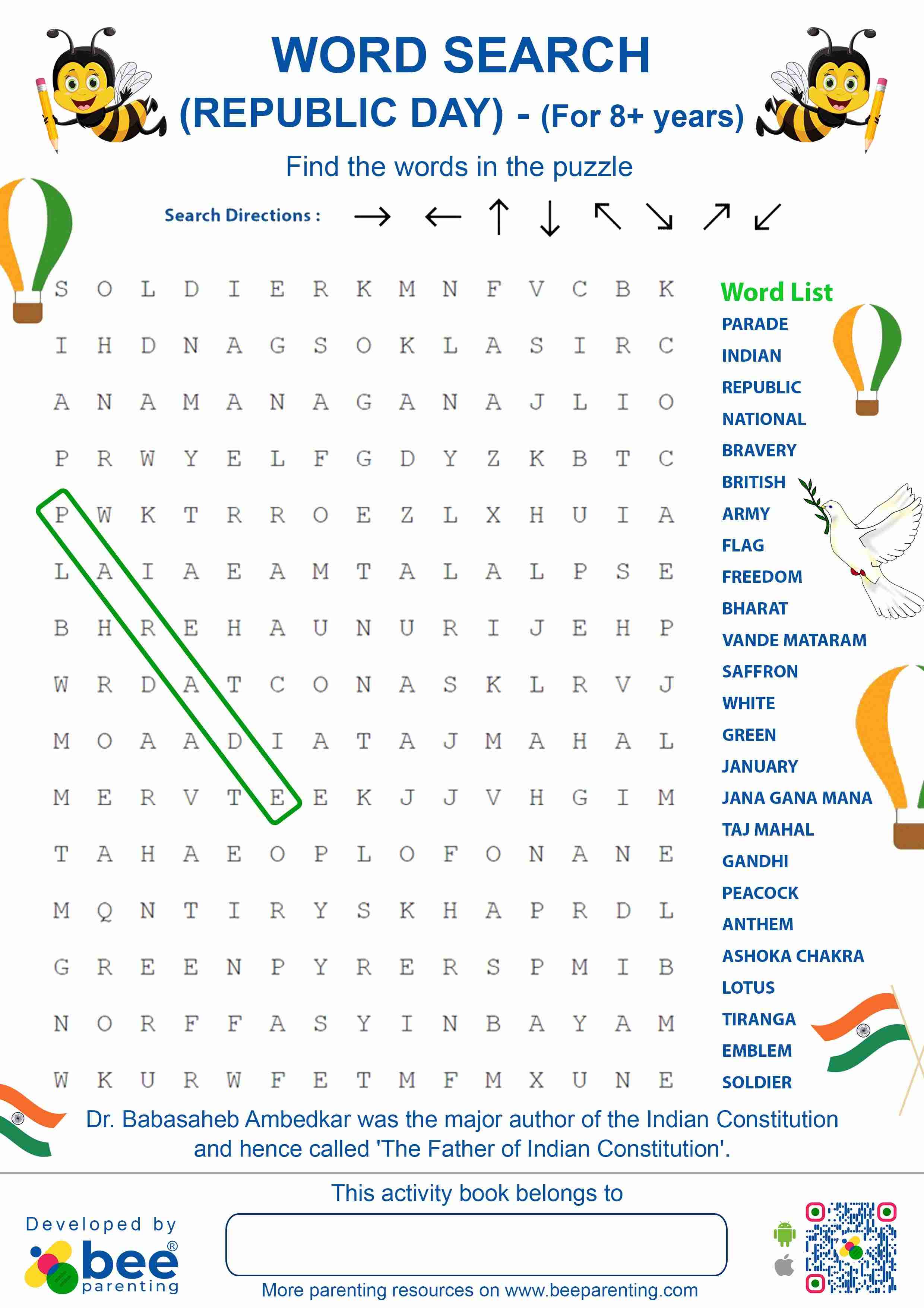 Indian Republic Day Word Search